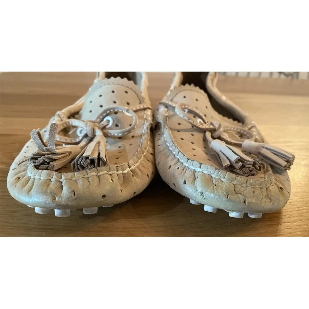 Coach Beige Nadia Moccasins Bone Leather Driving Shoes Tassels Flats Slip On‎ -7